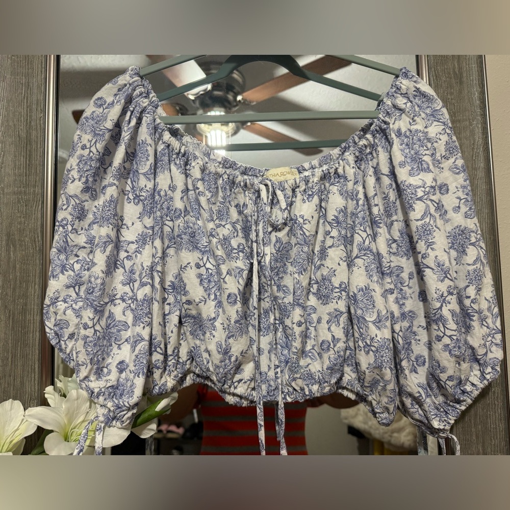 Cynthia Rowley Blue Floral Off-Shoulder Blouse
